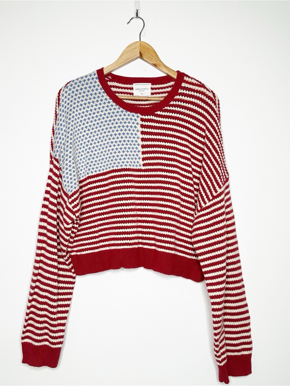 Soho & Stella New York American Flag Cropped Knit Sweater XL